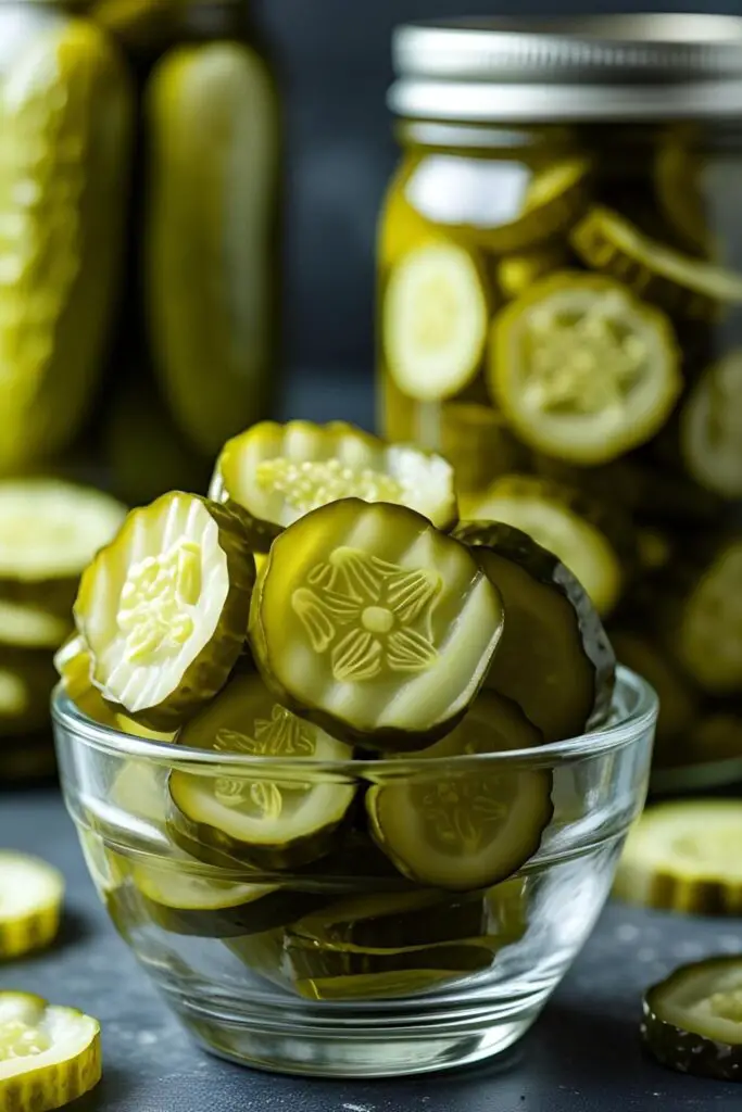 A close-up of perfectly crisp and flavorful homemade dill pickle slices.