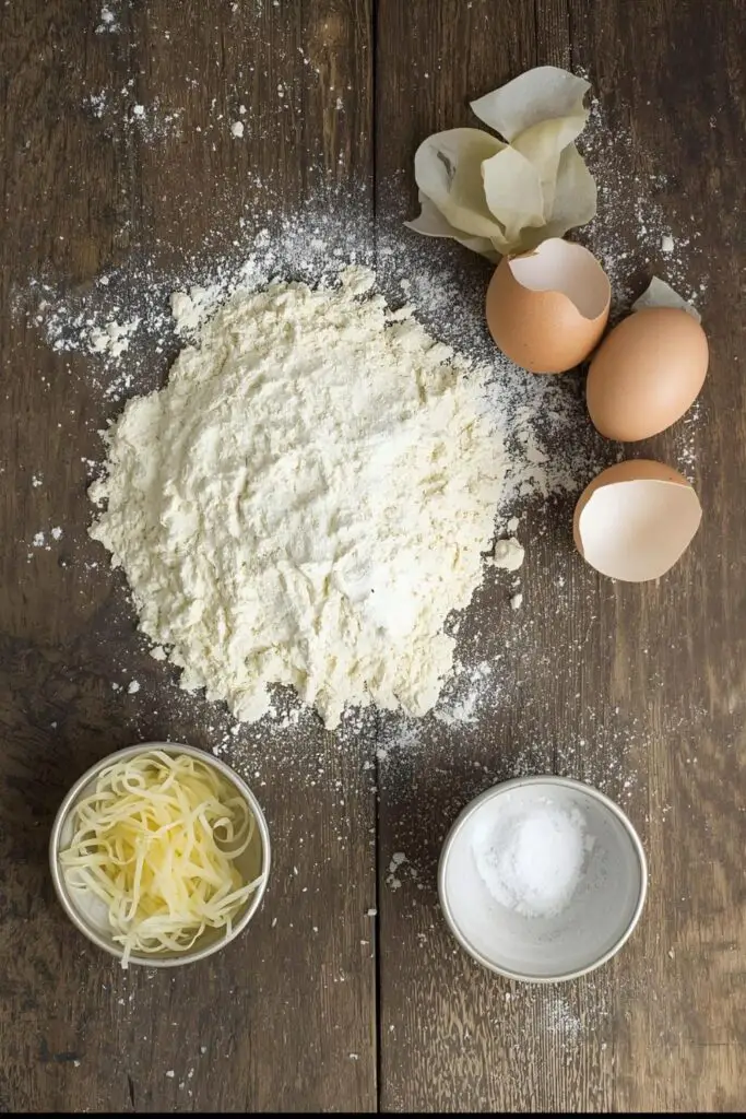 The short and simple list of ingredients needed to make fresh homemade egg noodles.