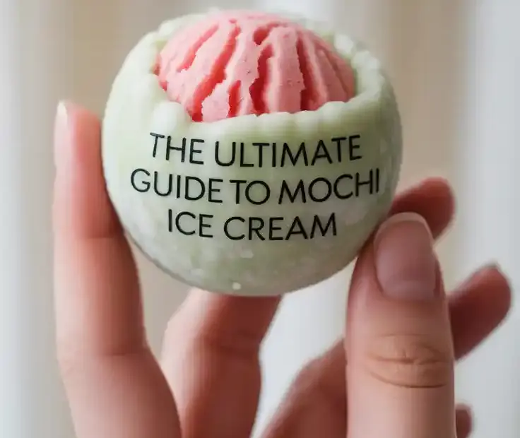 A plate of colorful homemade mochi ice cream, with one cut in half to show the ice cream filling.