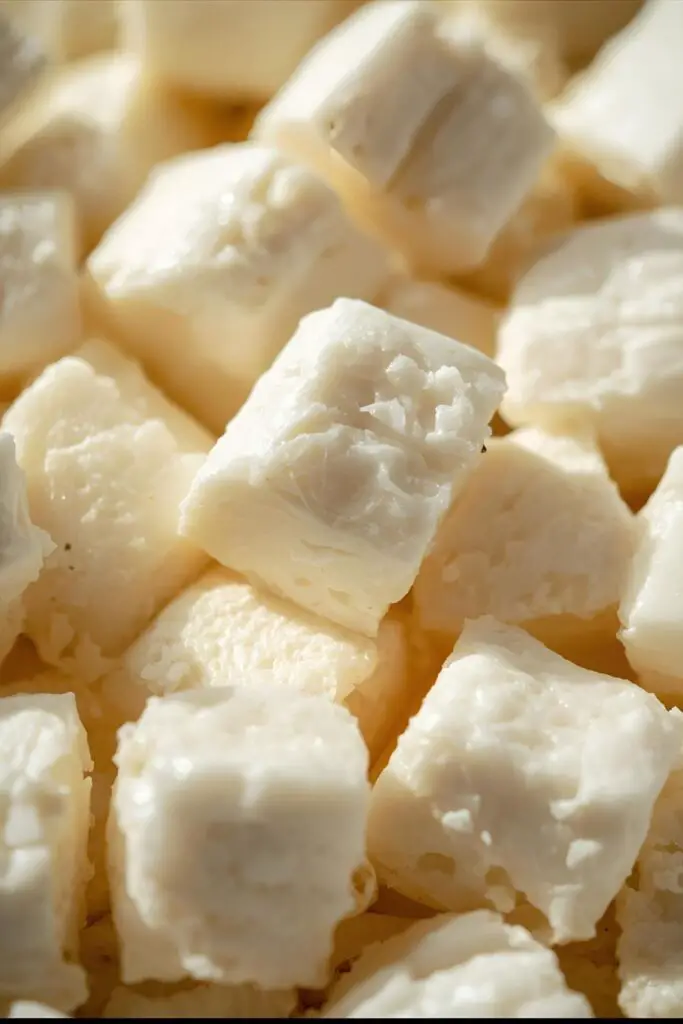 A close-up shot of perfectly cubed, soft homemade paneer, glistening slightly, ready for cooking