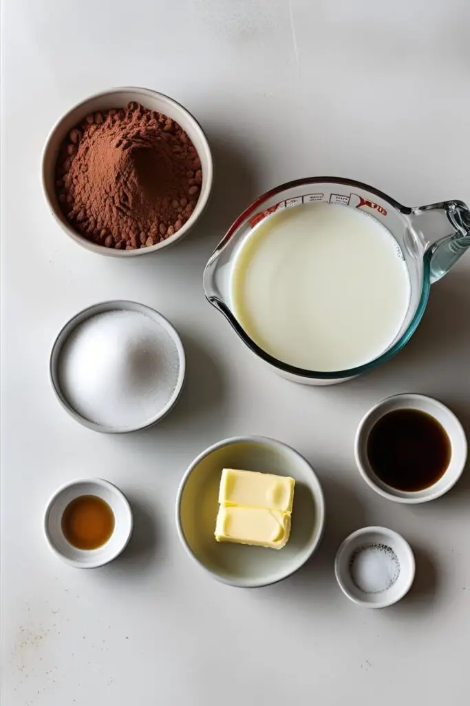 Ingredients for making homemade chocolate with cocoa powder)