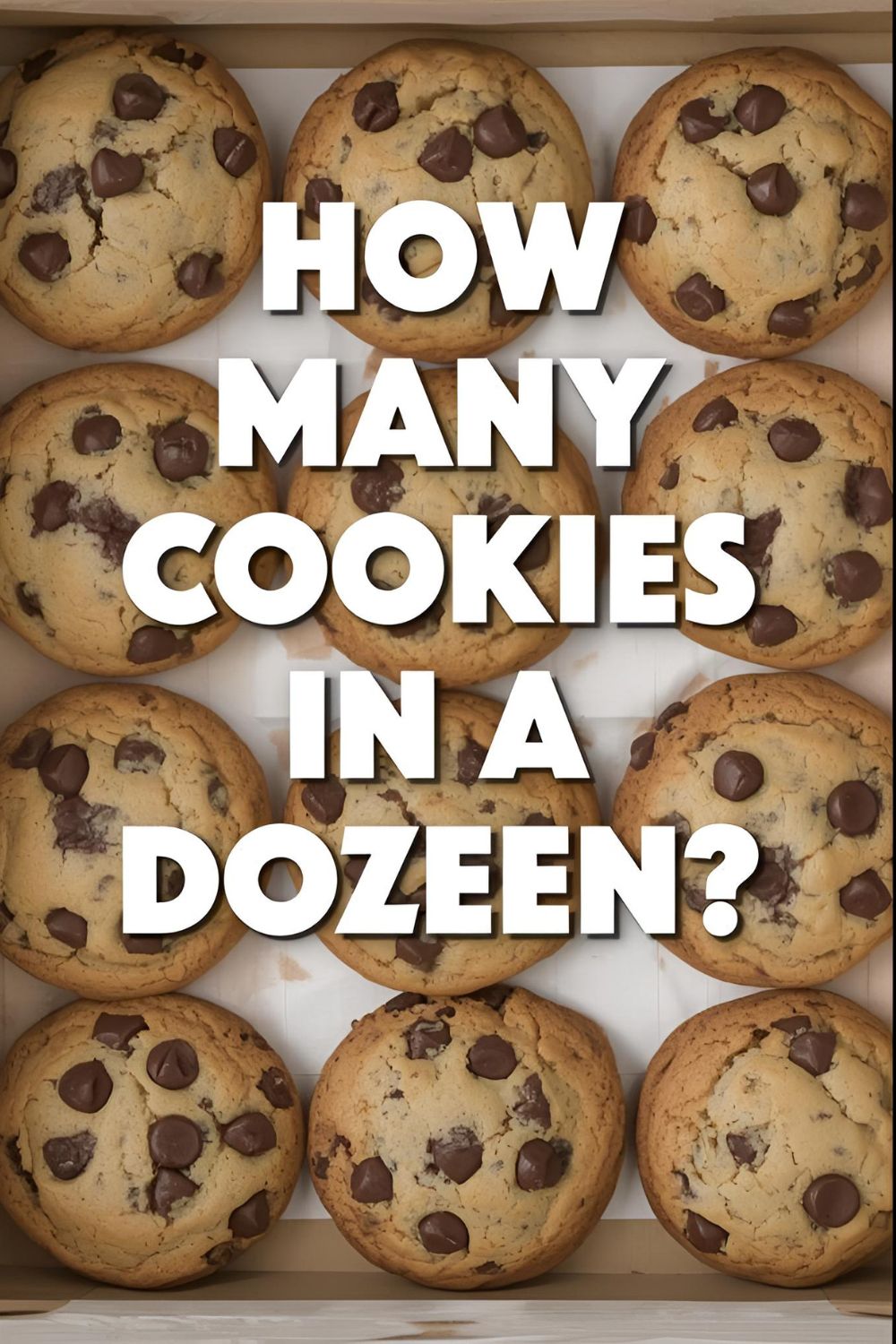 A box of a dozen chocolate chip cookies with the text "How Many Cookies in a Dozen?"