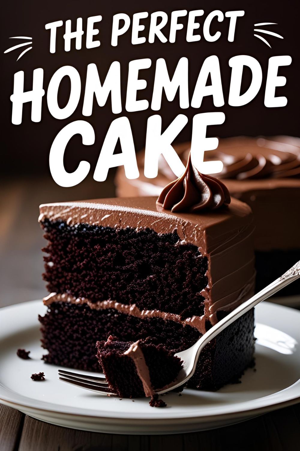 A perfect slice of homemade chocolate cake with chocolate frosting on a white plate, ready to be eaten.