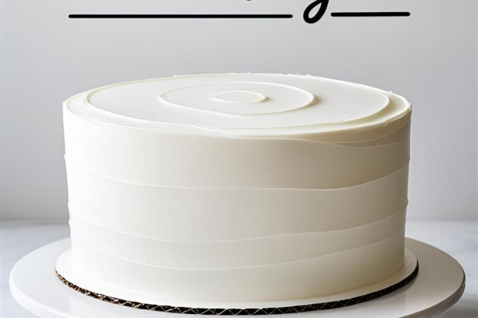 A perfectly smooth white buttercream cake on a decorating turntable, demonstrating how to decorate a cake.