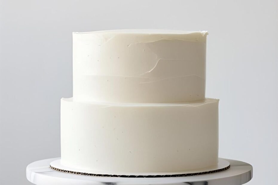 A guide on how to ice a cake for beginners, showing a finished cake with a smooth frosting finish.