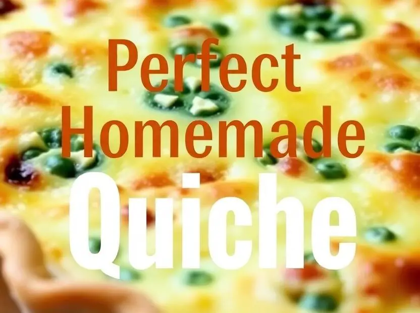 A slice of golden brown quiche on a plate with the text "How to Make a Quiche."