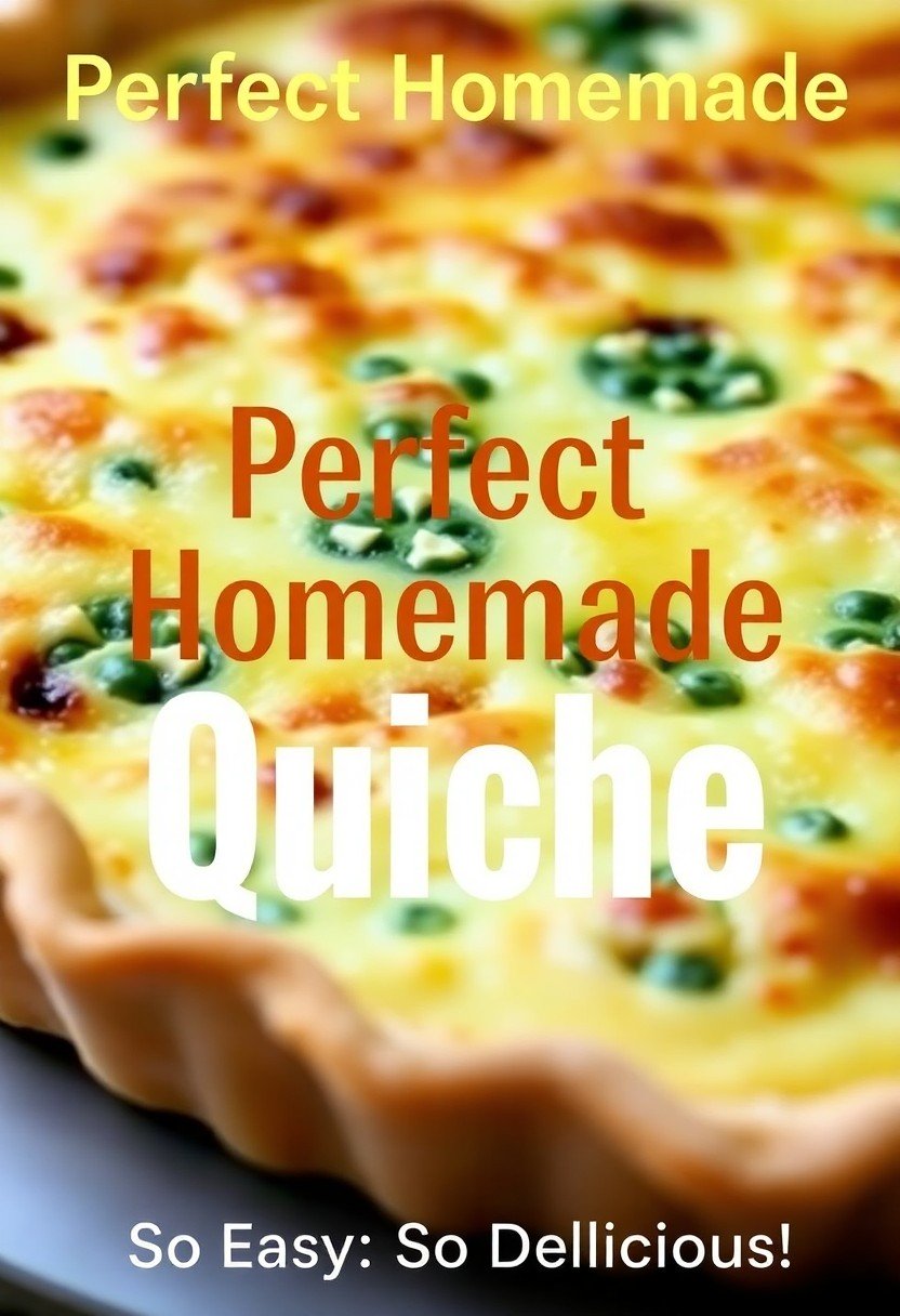 A slice of golden brown quiche on a plate with the text "How to Make a Quiche."