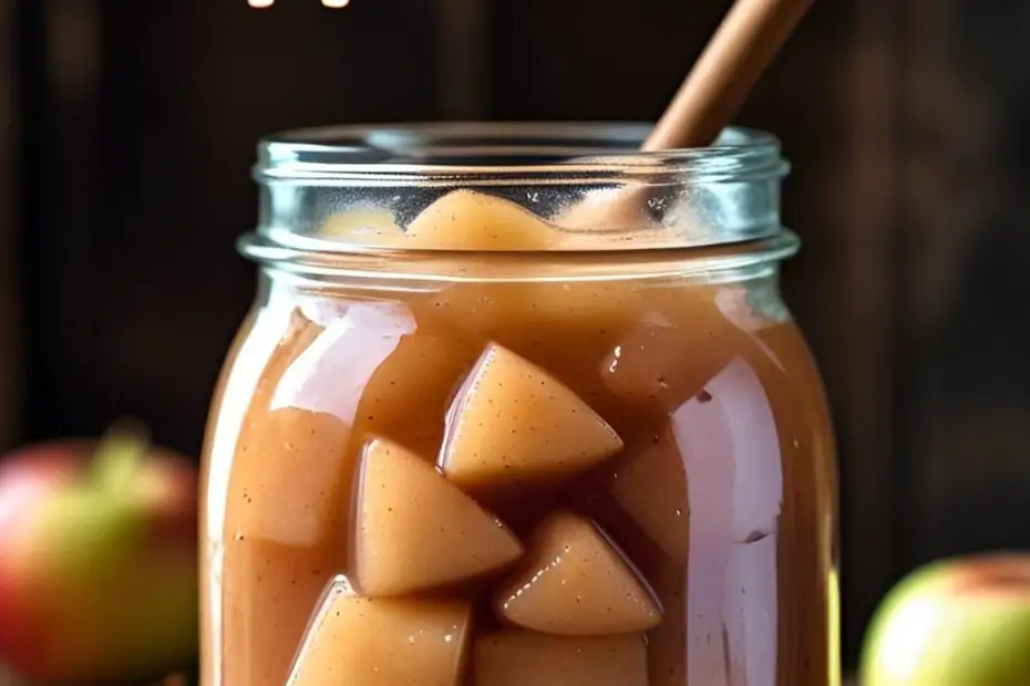 A glass jar filled with delicious, chunky homemade cinnamon applesauce, ready to be eaten