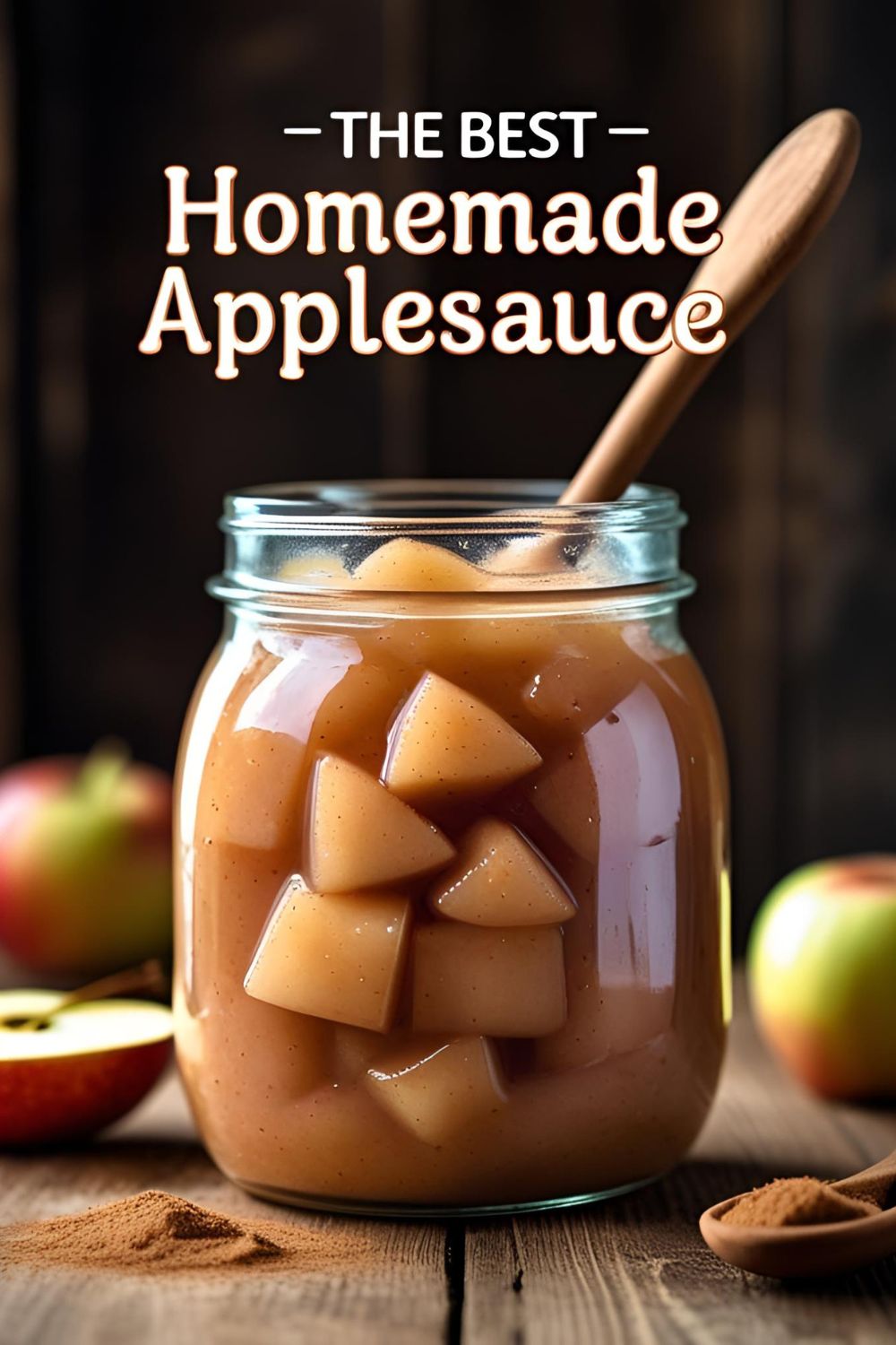 A glass jar filled with delicious, chunky homemade cinnamon applesauce, ready to be eaten