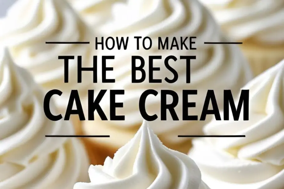 : "HOW TO MAKE THE BEST CAKE CREAM" on a bright, appealing image of fluffy white frosting being swirled onto a cupcake.