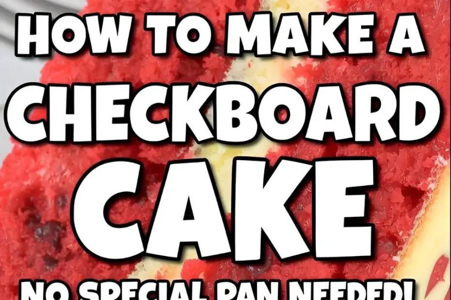 A flat lay showing the "hack" tools for a checkerboard cake: two cakes, cardboard templates, and a knife.