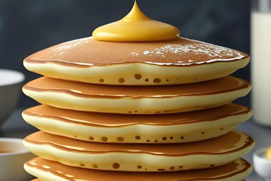 A tall, perfect stack of three fluffy Japanese souffle pancakes with butter and syrup, with the text overlay "How to Make Fluffy Japanese Pancakes."