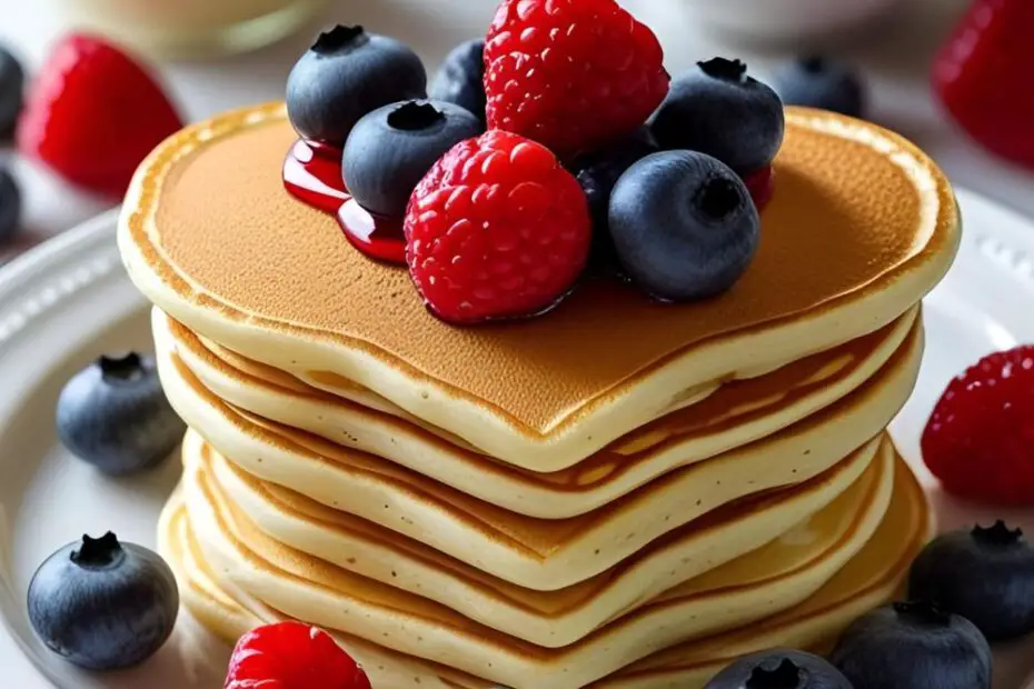 A beautiful stack of heart-shaped pancakes topped with strawberries, with the text overlay "How to Make Heart Shaped Pancakes."