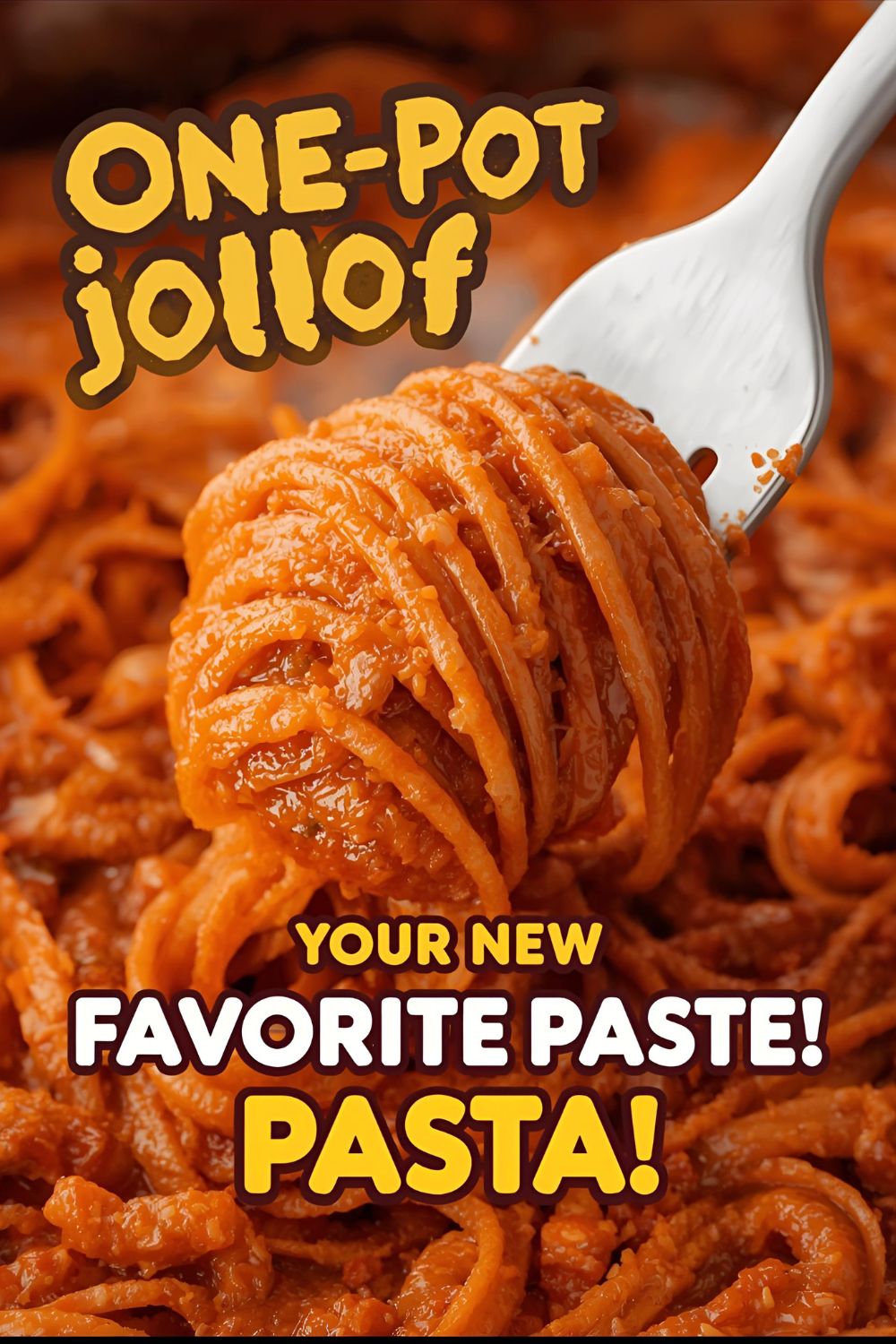 A vibrant bowl of Jollof Spaghetti with the text overlay "How to Make Jollof Spaghetti."