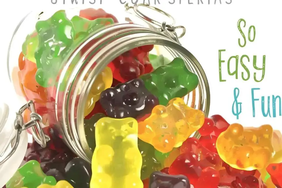 Colorful homemade Kool-Aid gummy bears with the text "How to Make Kool-Aid Gummy Bears."
