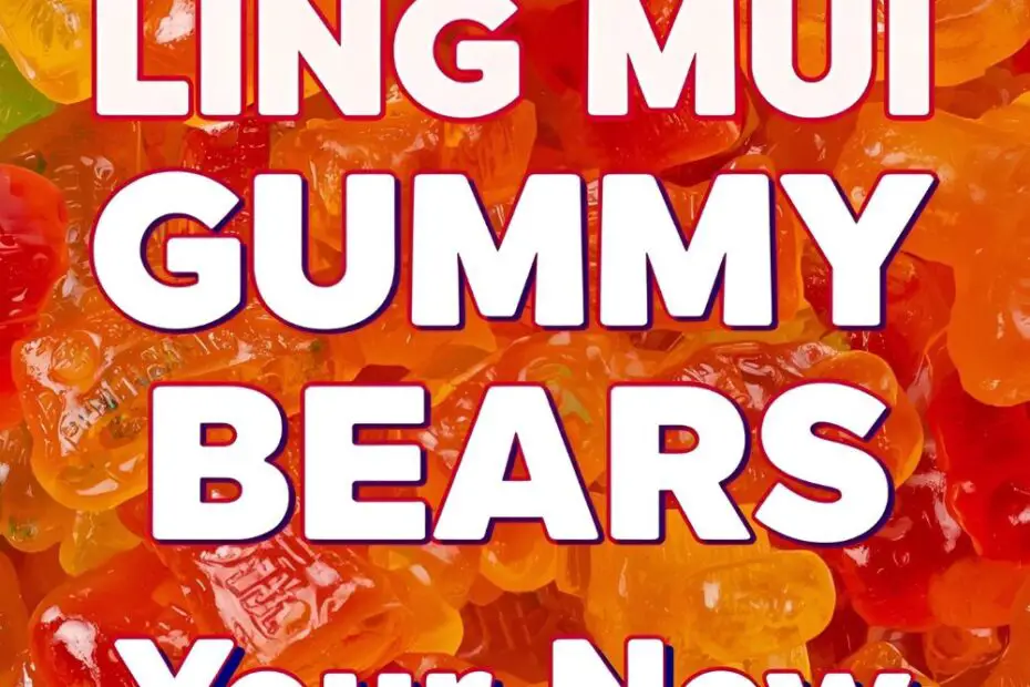 A bowl of reddish-dusted li hing mui gummy bears with the text "How to Make Li Hing Mui Gummy Bears."