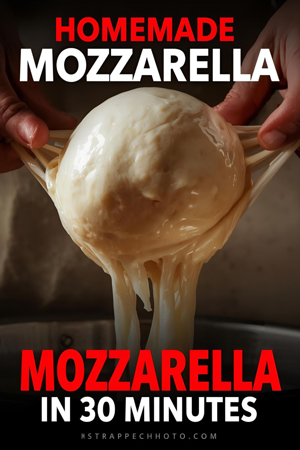 A step-by-step guide showing how to make fresh homemade mozzarella cheese in 30 minutes.