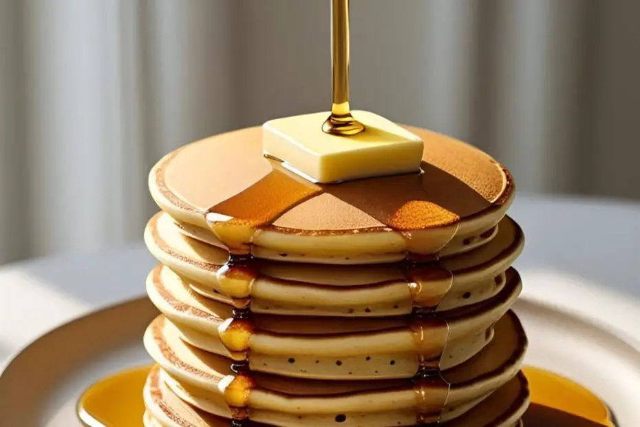 A tall, perfect stack of golden-brown pancakes with melting butter and syrup, with the text "How to Make Perfect Pancakes" overlaid.