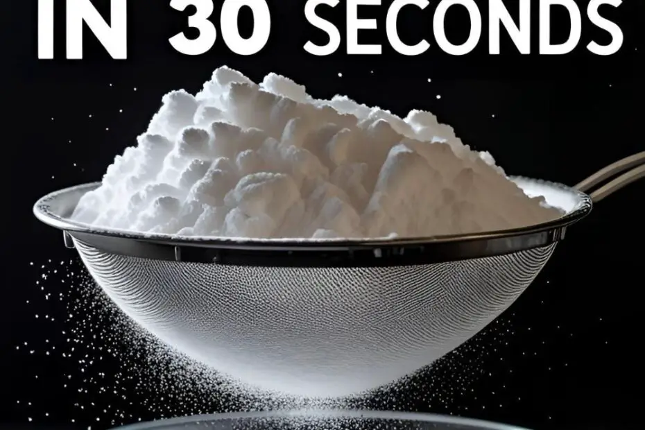 A beautiful shot of homemade powdered sugar being sifted into a bowl, showing its fine, powdery texture.