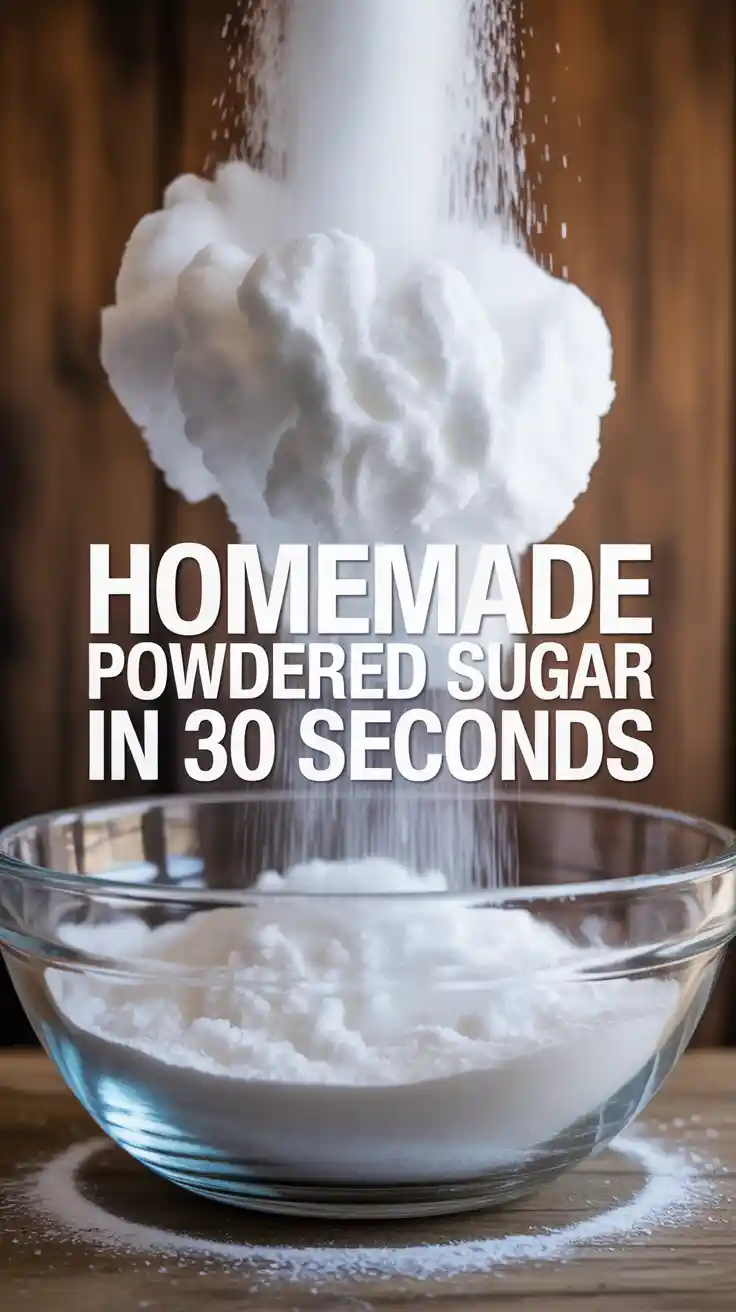 A beautiful shot of homemade powdered sugar being sifted into a bowl, showing its fine, powdery texture.