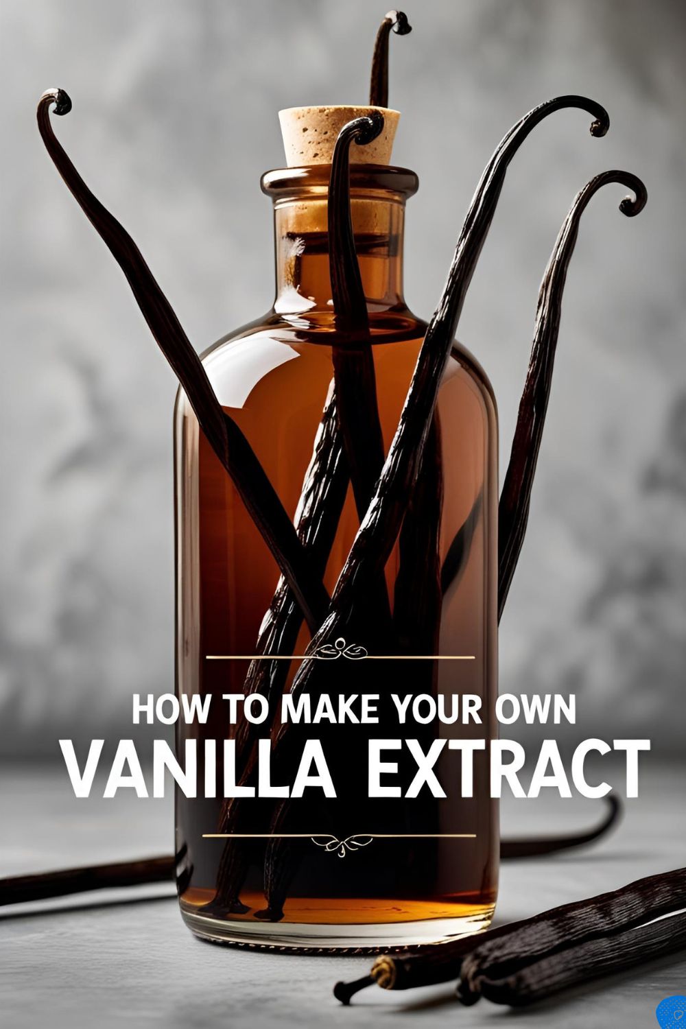 A bottle of homemade vanilla extract with beans inside, with a text overlay that says "How to Make Your Own Vanilla Extract".