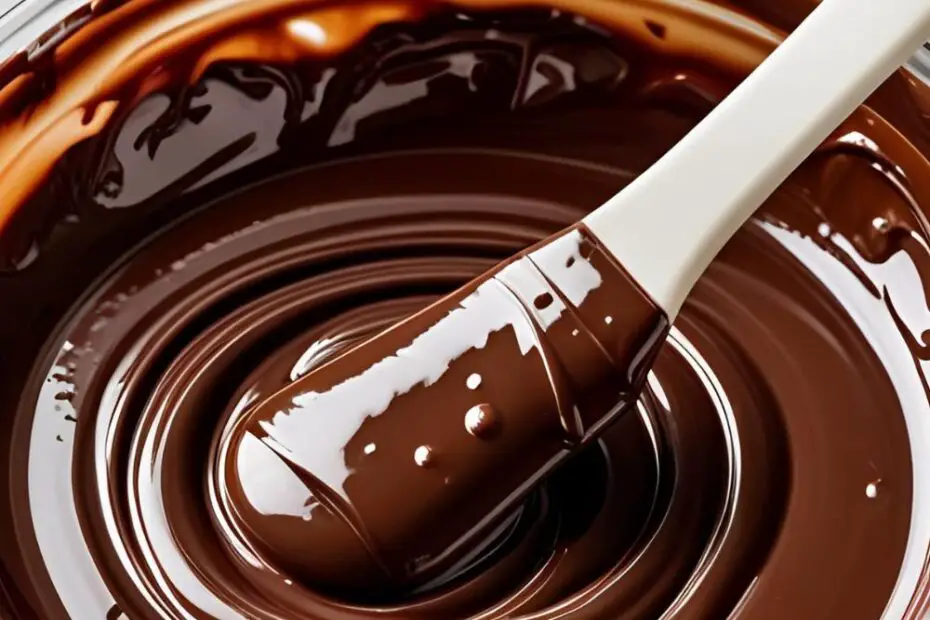 A clean, simple flat-lay of ingredients for melting chocolate, showing a bowl of semi-sweet chocolate chips and a small dish of coconut oil.