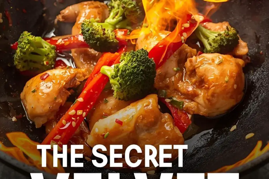 A guide on how to velvet chicken, showing the tender, juicy results in a finished stir-fry.