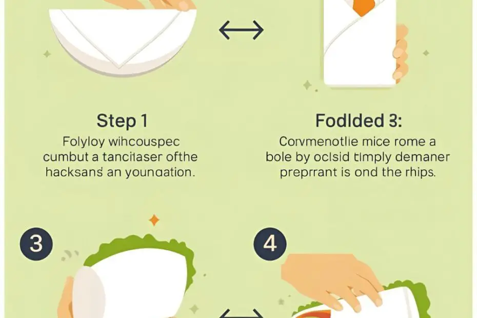Text overlay "How to Fold a Wrap" over a step-by-step infographic showing the four main steps of folding a burrito-style wrap.