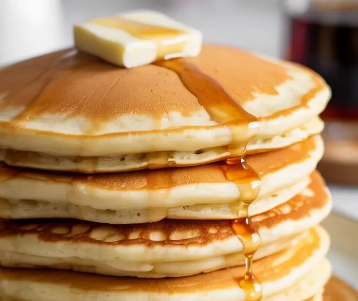 Text overlay "How to Make a Pancake" over an irresistible photo of a tall stack of golden-brown, fluffy pancakes with a pat of melting butter and maple syrup dripping down the sides.