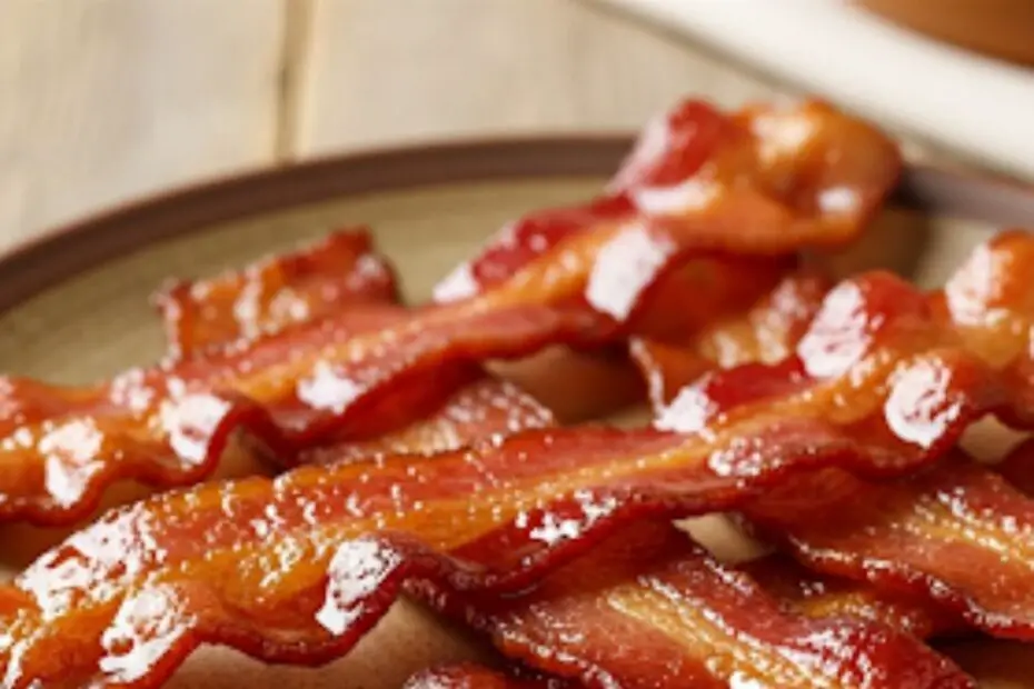 Text overlay "How to Make Maple Bacon" over a stunning, close-up shot of several perfectly crispy, glossy, and caramelized strips of maple bacon on a wire rack.