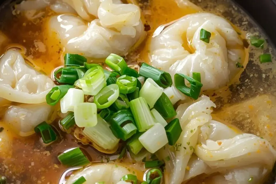 "How to Make Wontons" text overlay on a photo of a steaming bowl of wonton soup