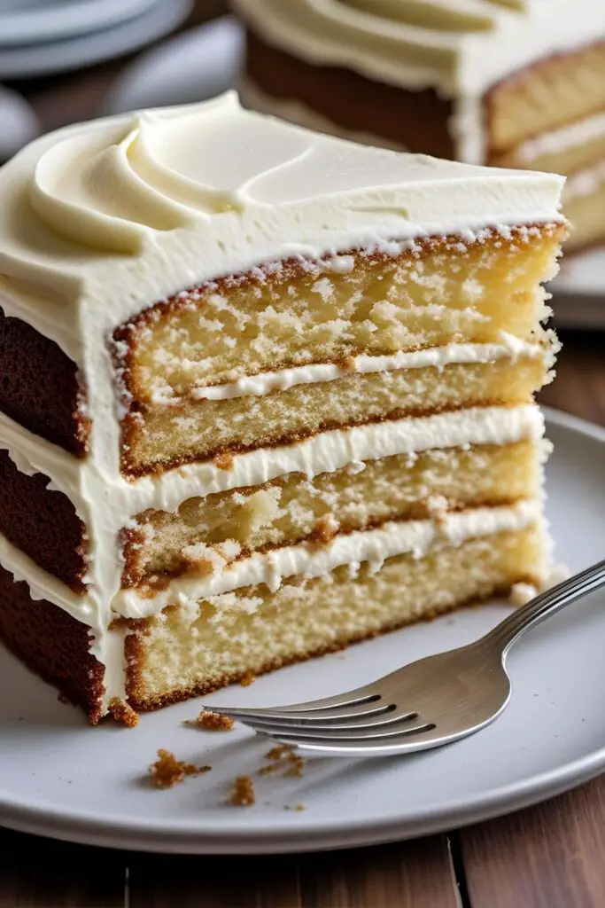  A close-up slice of moist vanilla cake