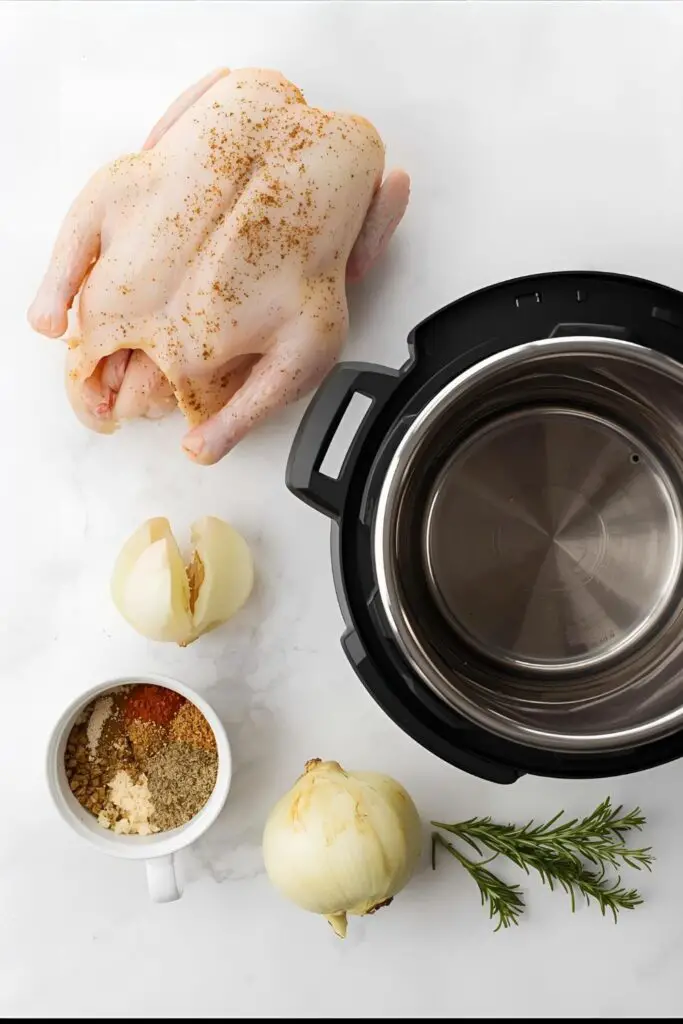 The simple, fresh ingredients needed to make a flavorful whole chicken in the Instant Pot.