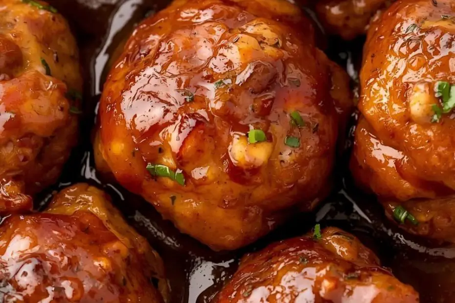 A close-up of delicious, golden-brown chicken meatballs with the text "Chicken Meatball Recipe."
