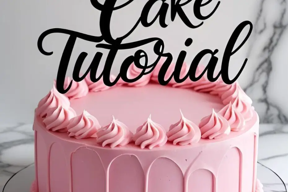 A beautiful pink cake decorated with handmade fondant makeup, including lipstick, an eyeshadow palette, and makeup brushes.