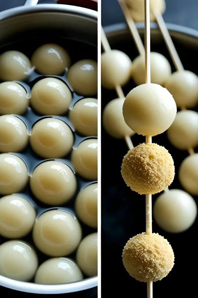The process of boiling and serving homemade dango