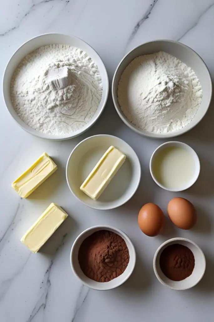 Ingredients for a homemade marble cake recipe from scratch