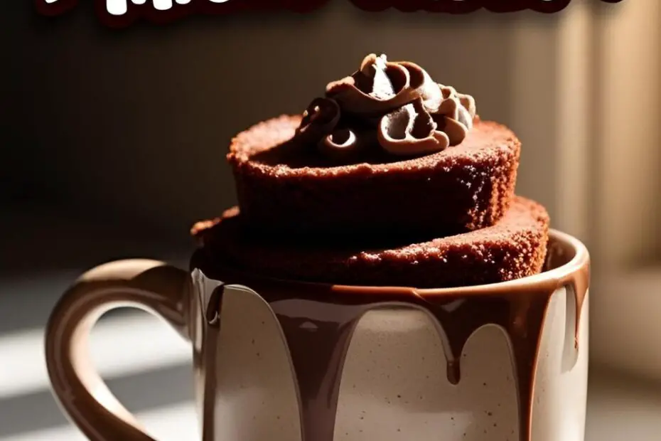 A delicious chocolate mug cake with the text overlay "Mug Cake Micro Ondes."