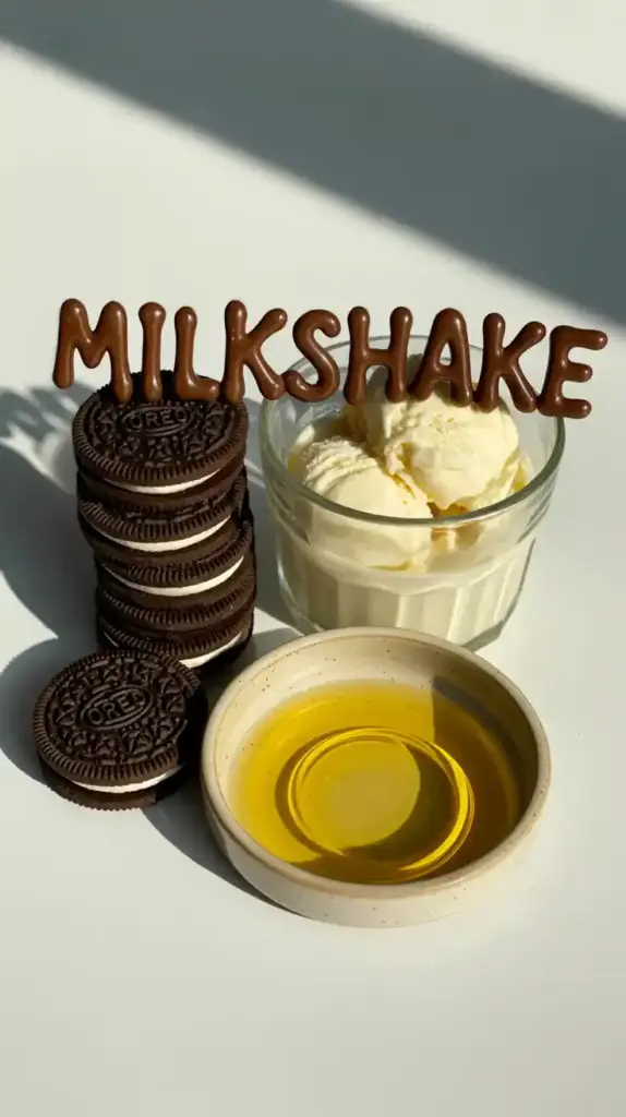 Ingredients for a simple oreo ice cream cake.