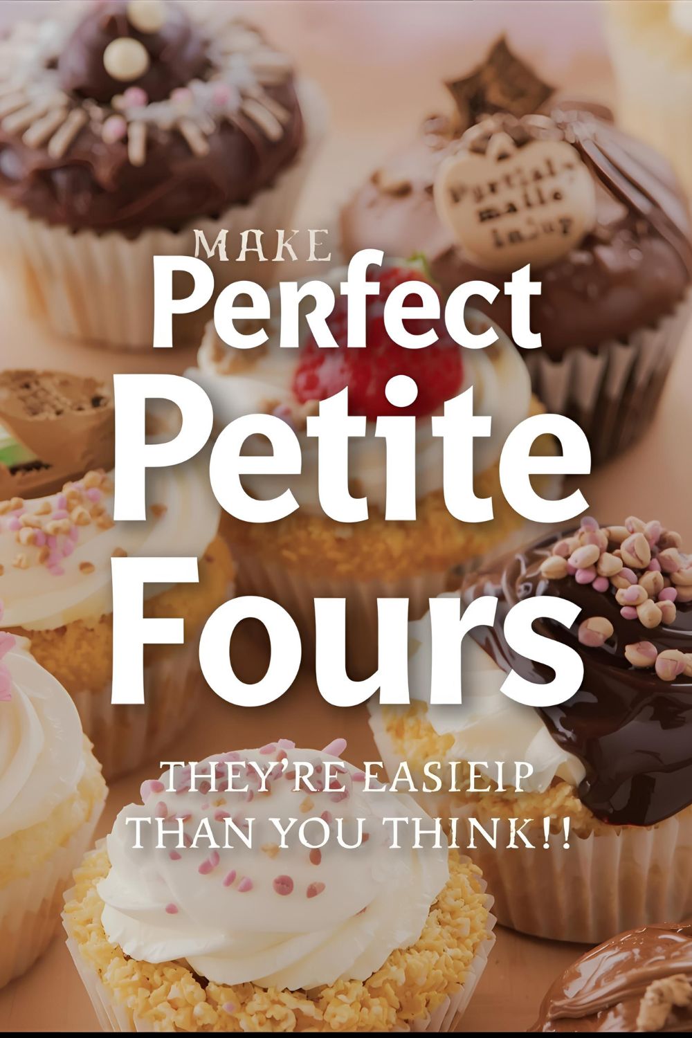 A collection of colorful petite fours with the text "Petite Fours How to Make."