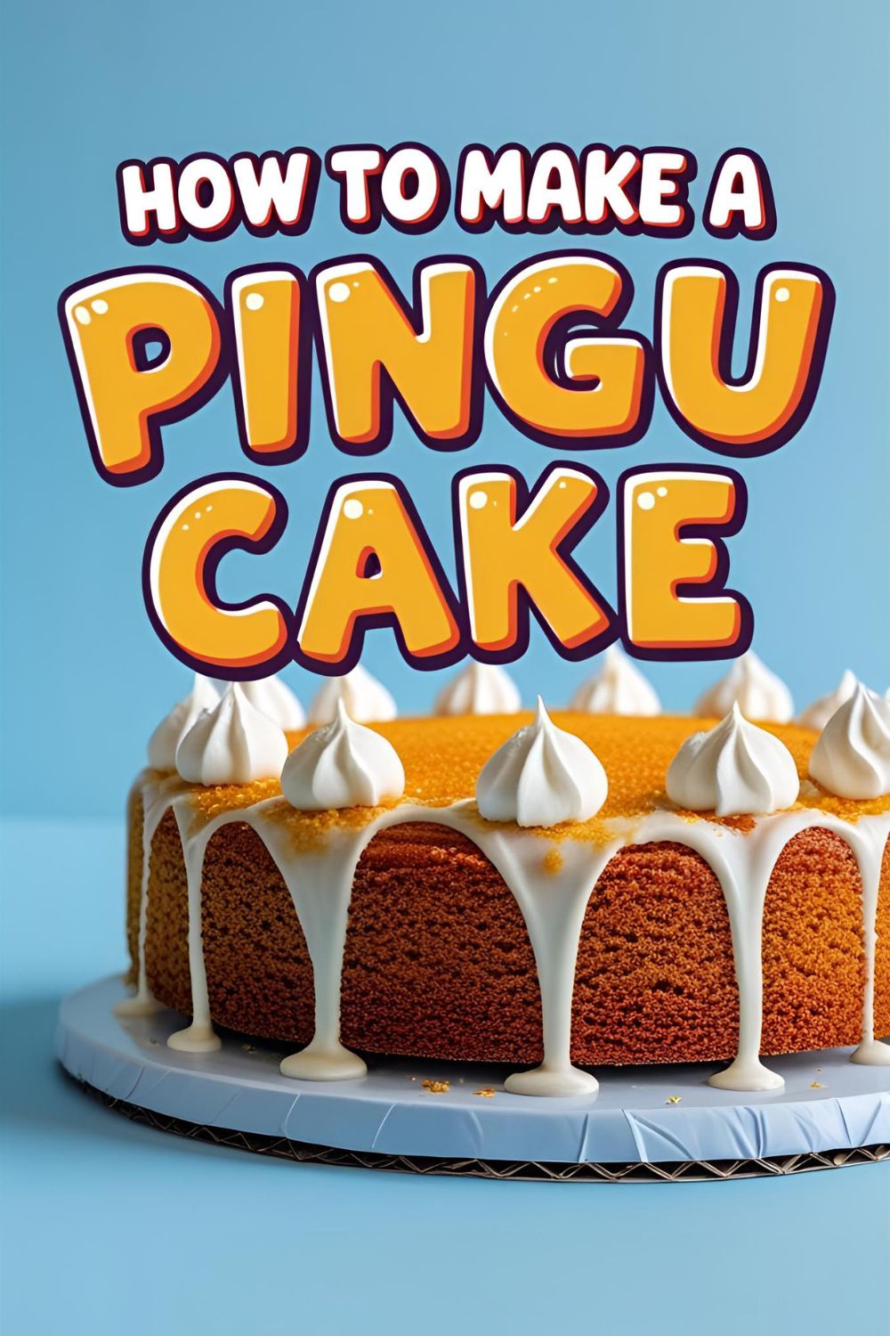 A finished, adorable Pingu-shaped cake with the text overlay "How to Make a Pingu Cake."