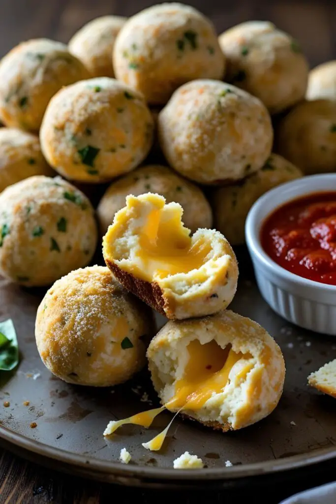 "Golden-brown homemade cheese balls being lifted from hot oil with a spider strainer, capturing the moment of perfect crispiness."