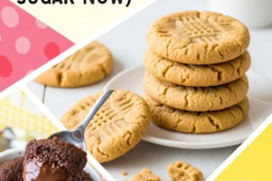 Text overlay "Quick & Easy Desserts" over a vibrant and appetizing collage of different easy desserts, like a chocolate mug cake, peanut butter cookies, and Oreo truffles.