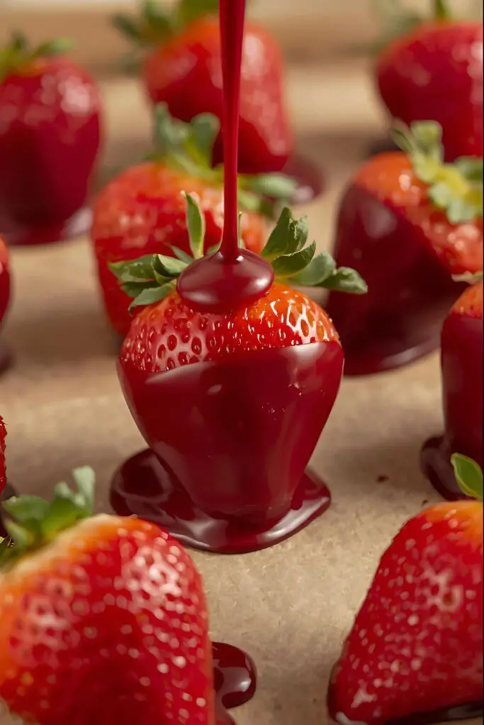 A close-up of a perfectly formed shiny red chocolate heart
