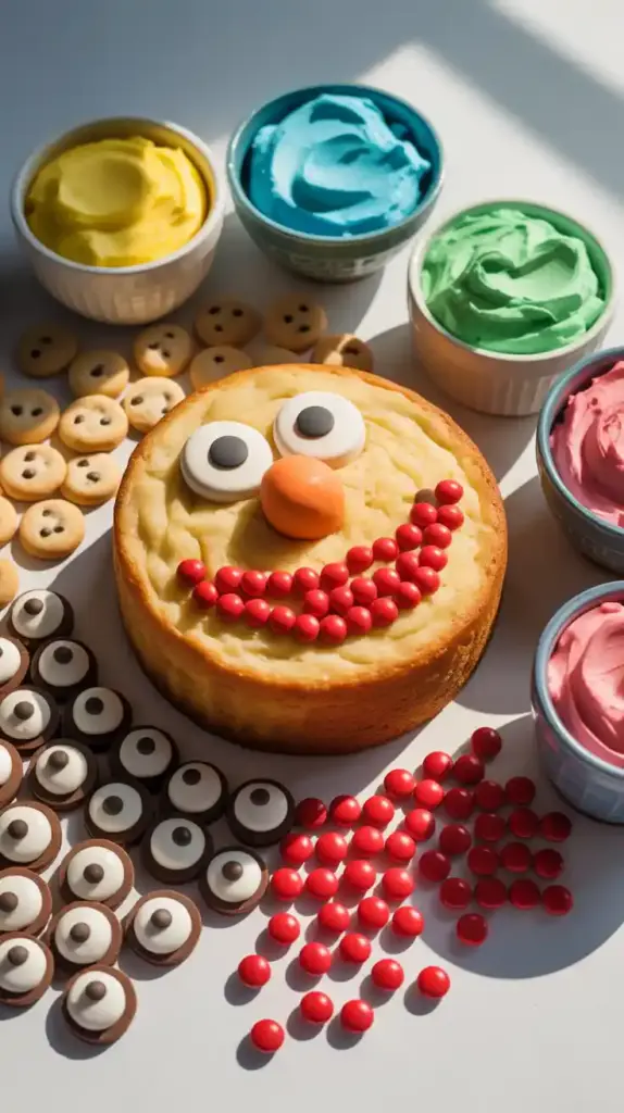 Ingredients for a homemade Sesame Street cake.