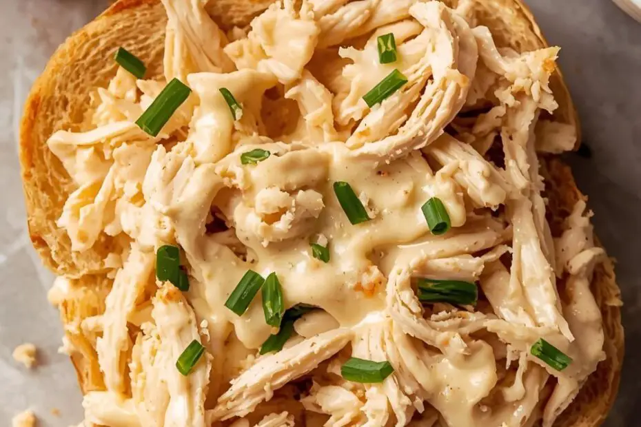Delicious homemade shredded chicken sandwich.