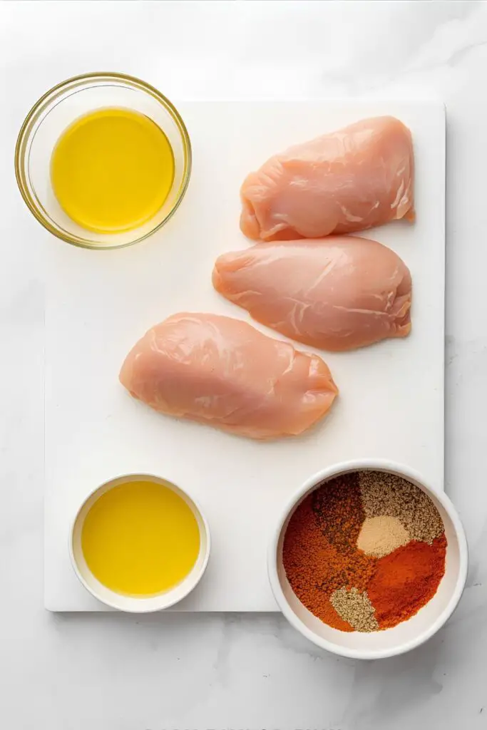 The simple, fresh ingredients needed to bake chicken in the oven perfectly.