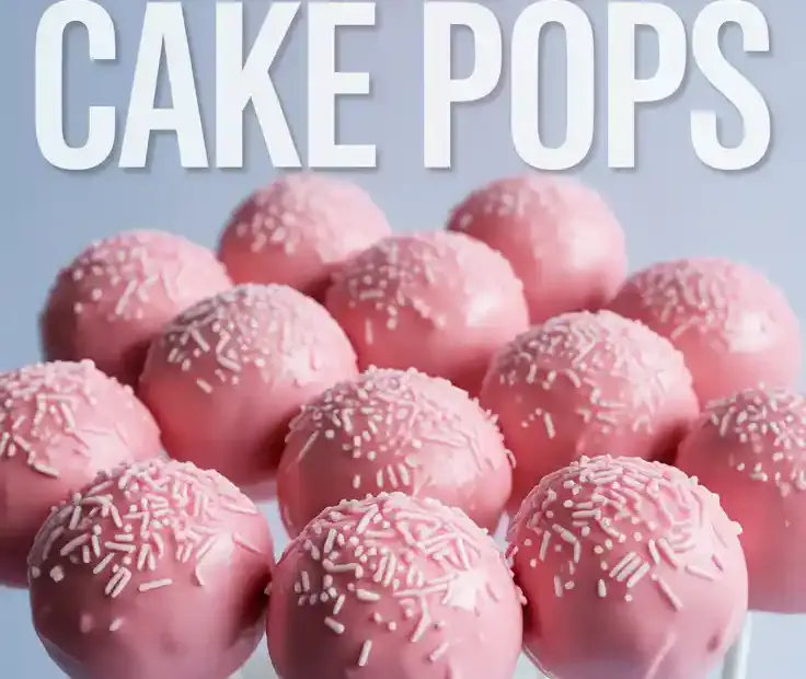 A neat row of homemade pink Starbucks copycat birthday cake pops with white sprinkles standing in a cake pop holder.