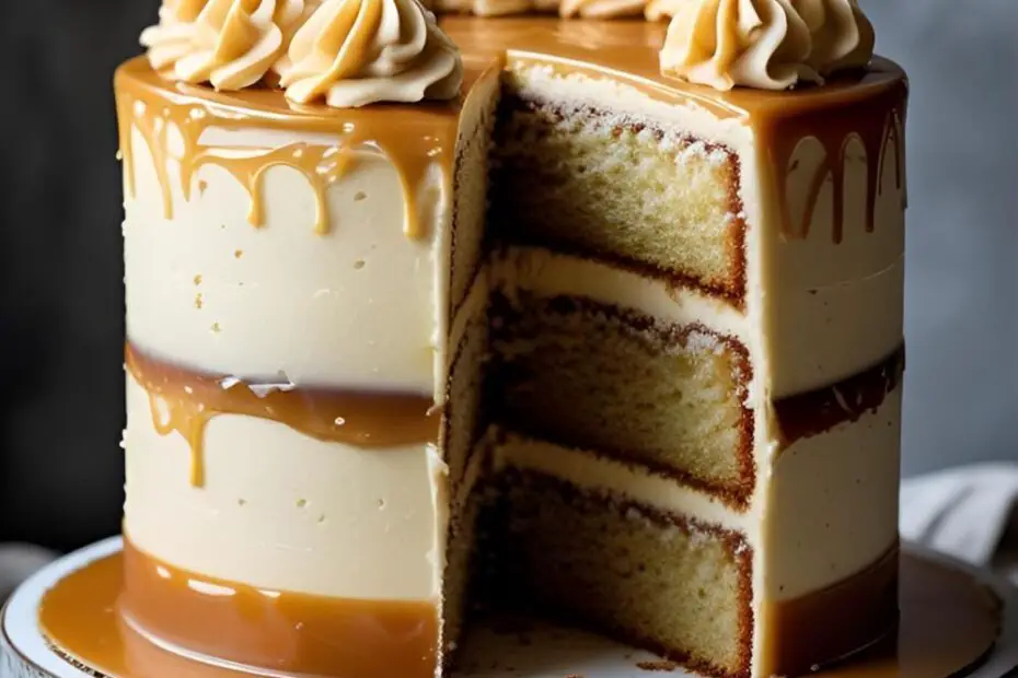 A slice of the best homemade caramel cake