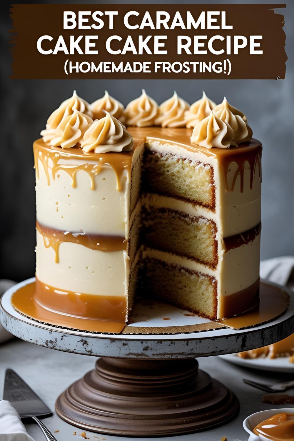 A slice of the best homemade caramel cake